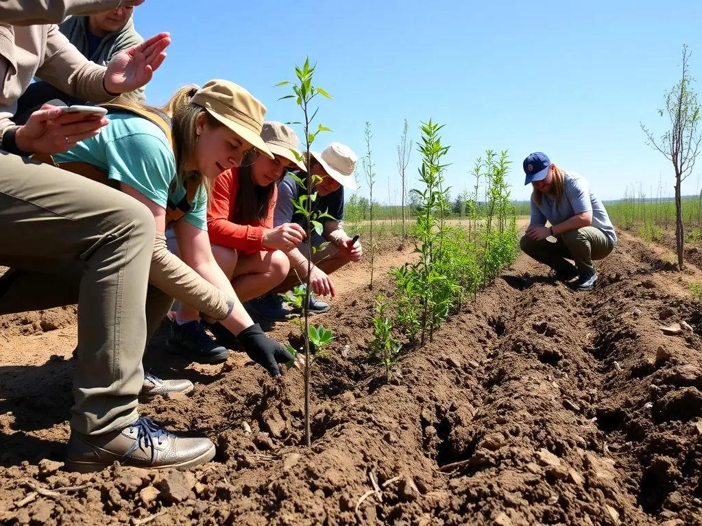 Volunteers from ASSOCIATION COMMUNALE DE CHASSE AGREEE D'ORADOUR planting trees in a deforested area, contributing to habitat restoration and ecological balance.