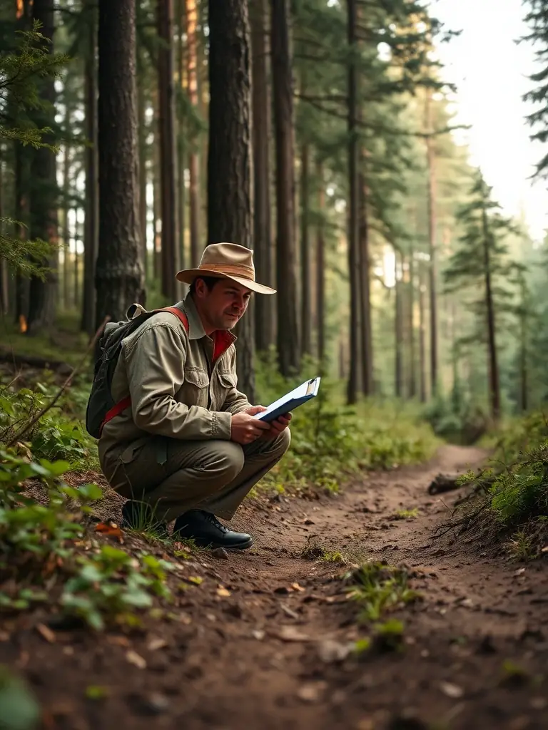 An image of a wildlife biologist conducting a population survey in a natural habitat, illustrating the association's dedication to monitoring and protecting wildlife populations.